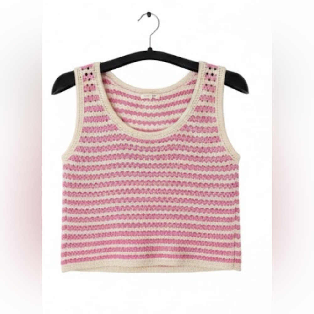 Blu Pepper Pink & Cream Striped Crochet Tank Top - Size L (NWT)
